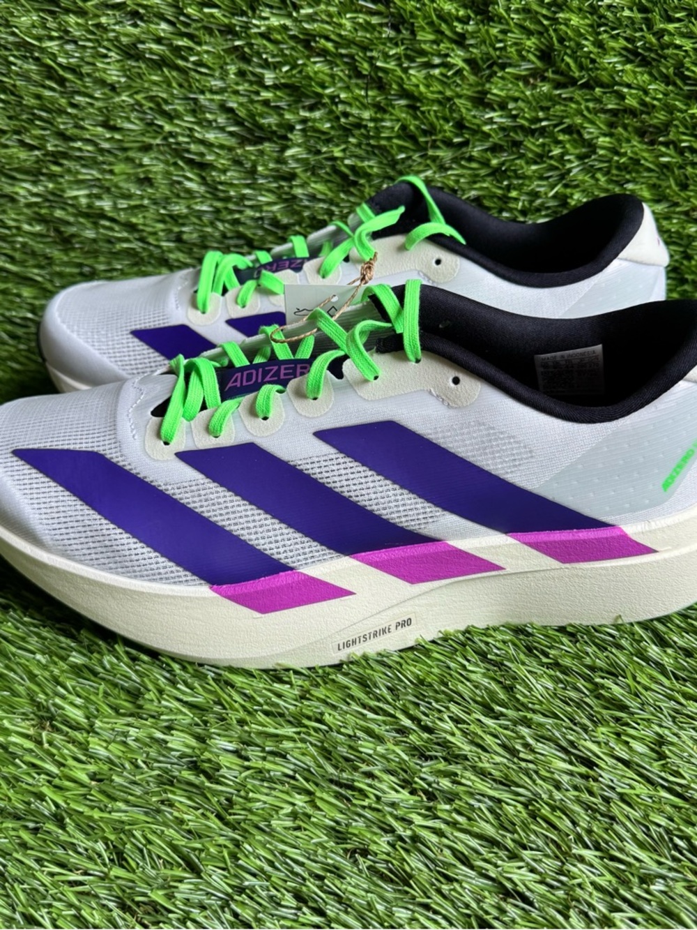 Size 8 - Adidas Adizero EVO SL Mens Running Shoe JS4495 Lime Burst White Purple